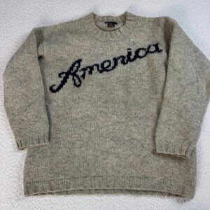 Vintage Limited Womens 100% Wool "America" Long Sleeve Pullover Gray Sweater